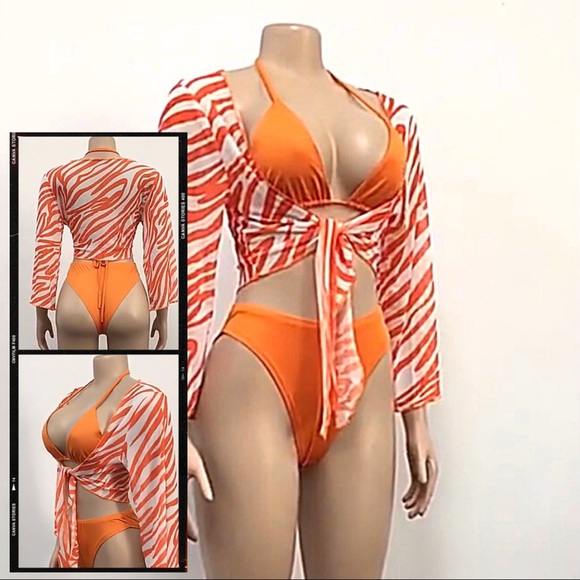 3 Pc Cheeky HiCut Triangle Bikini & Cover Up NWT - Picture 8 of 12